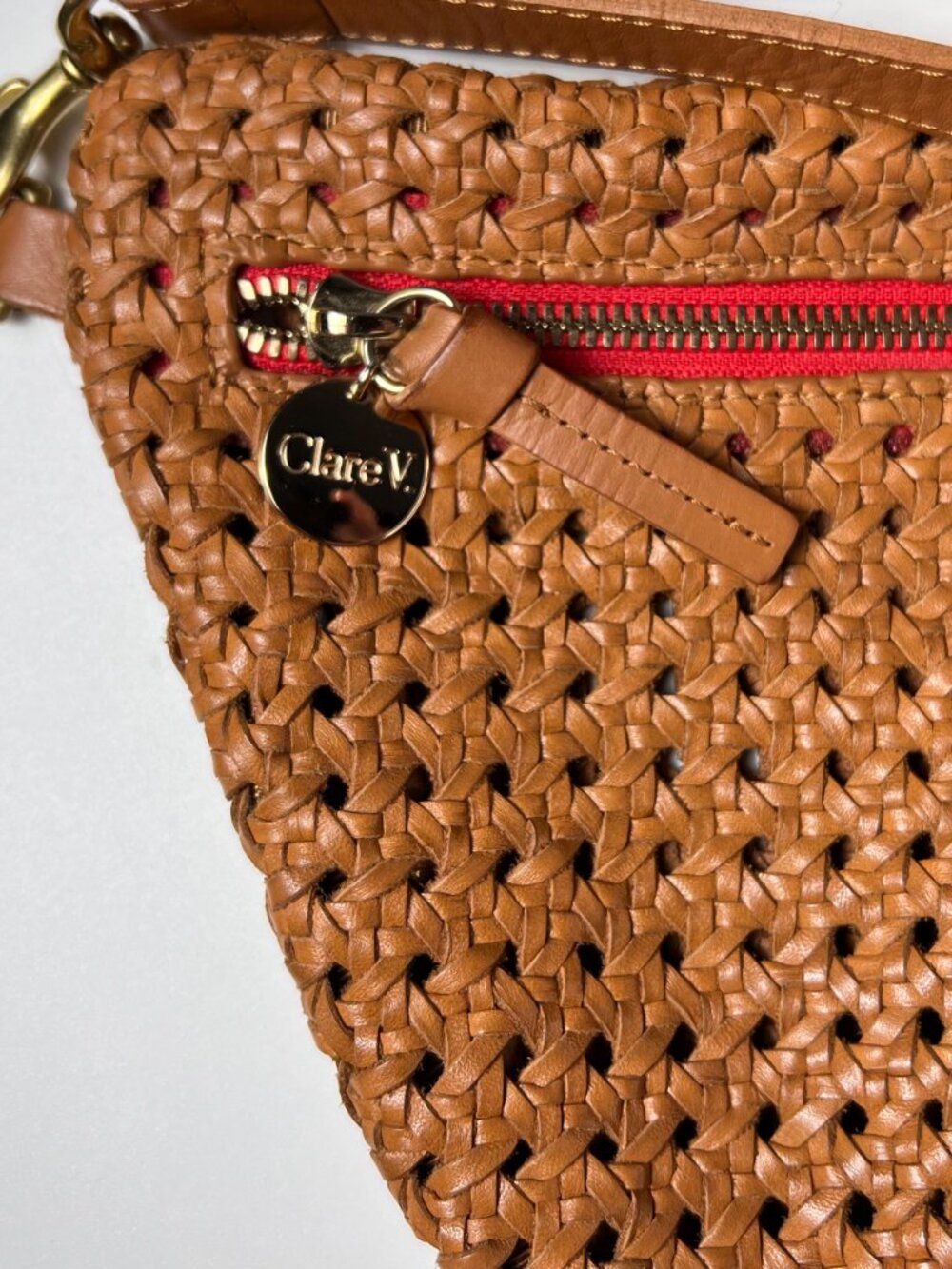 CLARE V. Grande Fanny Bag Tan Rattan Woven Leather Belt Bag Crossbody Fanny - Picture 2 of 9
